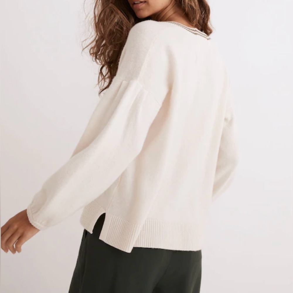 Madewell Antique Cream Wiltshire Sweater with Olive Green Trim - Size S - Picture 3 of 7